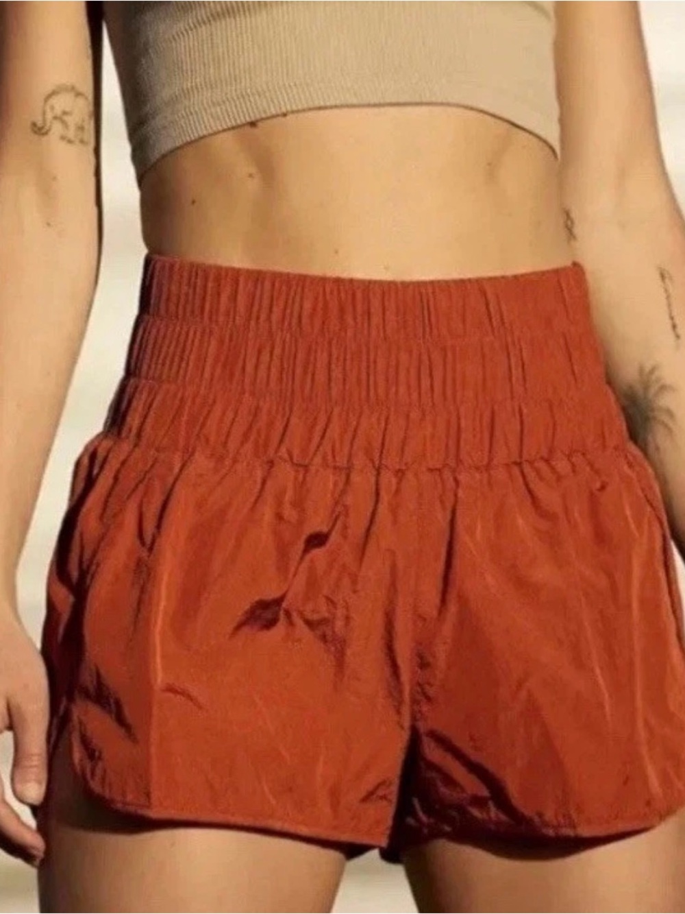 Free People FP Movement The Way Home Shorts High Waist Red Earth/Rust Orange M